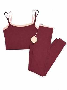 Posie Active Double Layered Tank & Legging Set Burgundy Light Pink S NWT